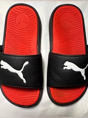 Puma Toddler Slides Size 13C Black Red Slip On Sandals